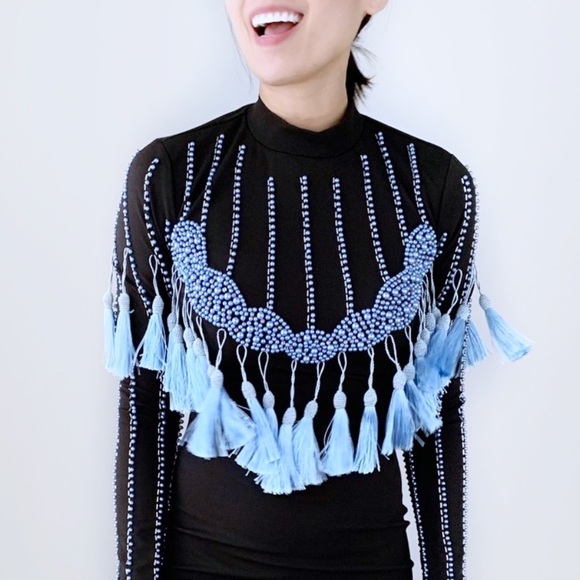 BEADED TASSEL BODYCON MINI DRESS - Picture 2 of 9